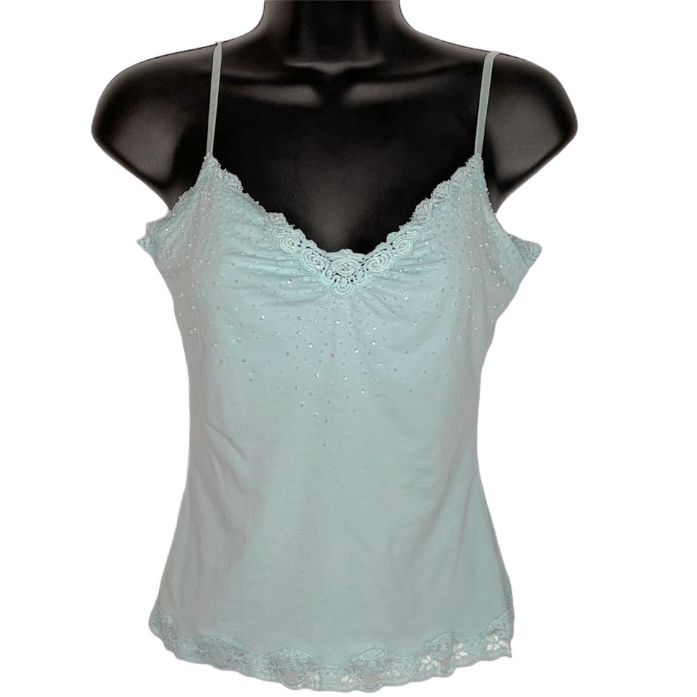 EXPRESS Camisole Top Beaded Embellishment Lace Light Seafoam Juniors Medium